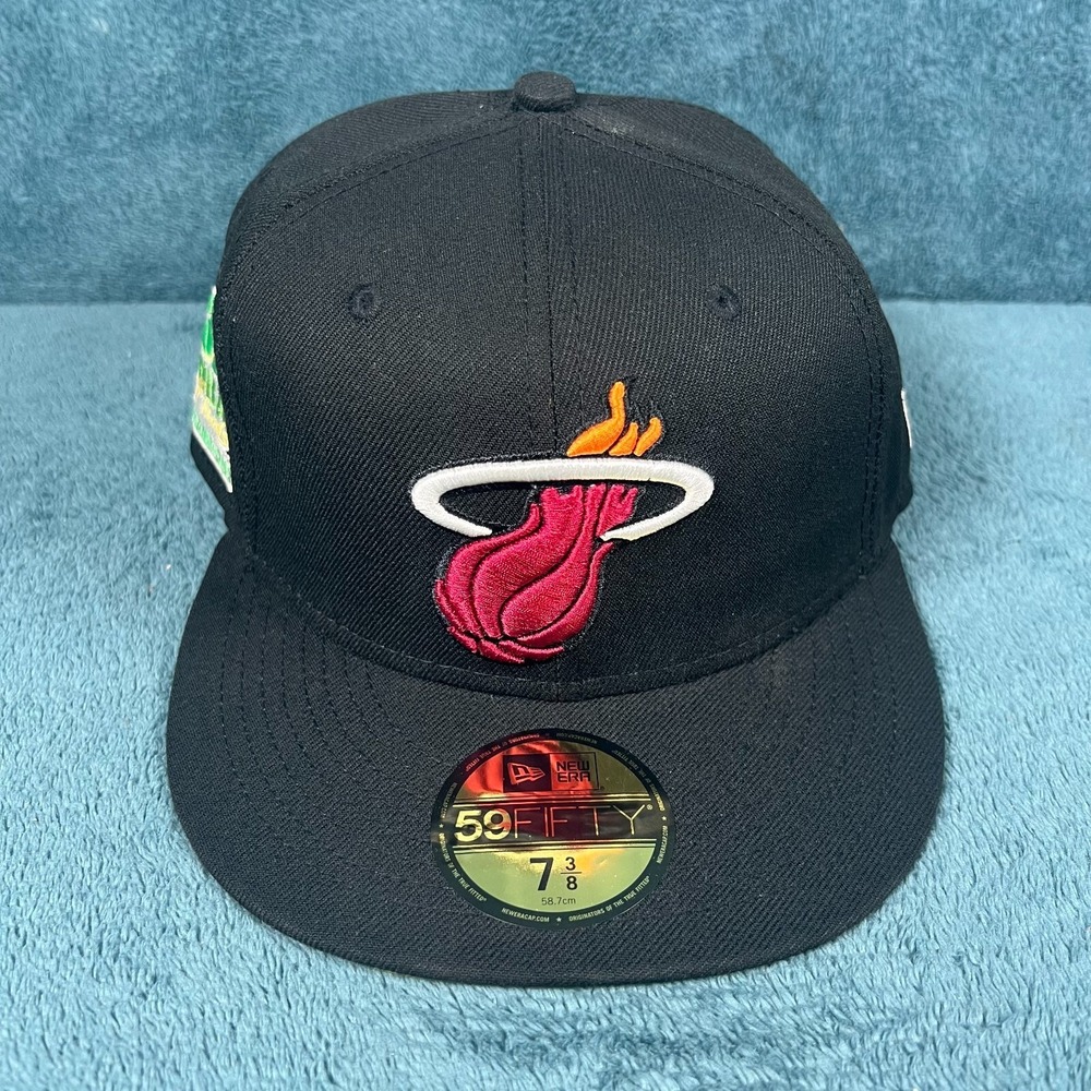 New Era 59FIFTY Miami Heat Black Citrus Pop 3X Final Champions Hat 7 3/8